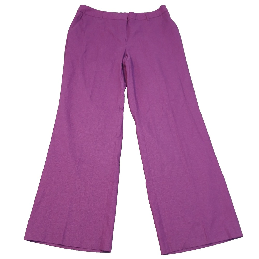 Ashley Stewart Women's Wide Legs Dress Pant Plus 16 Purple Linen Blend Trouser